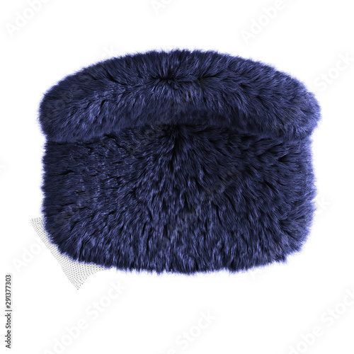 Beautiful blue fluffy bench made of wool on an isolated background top view. 3D rendering