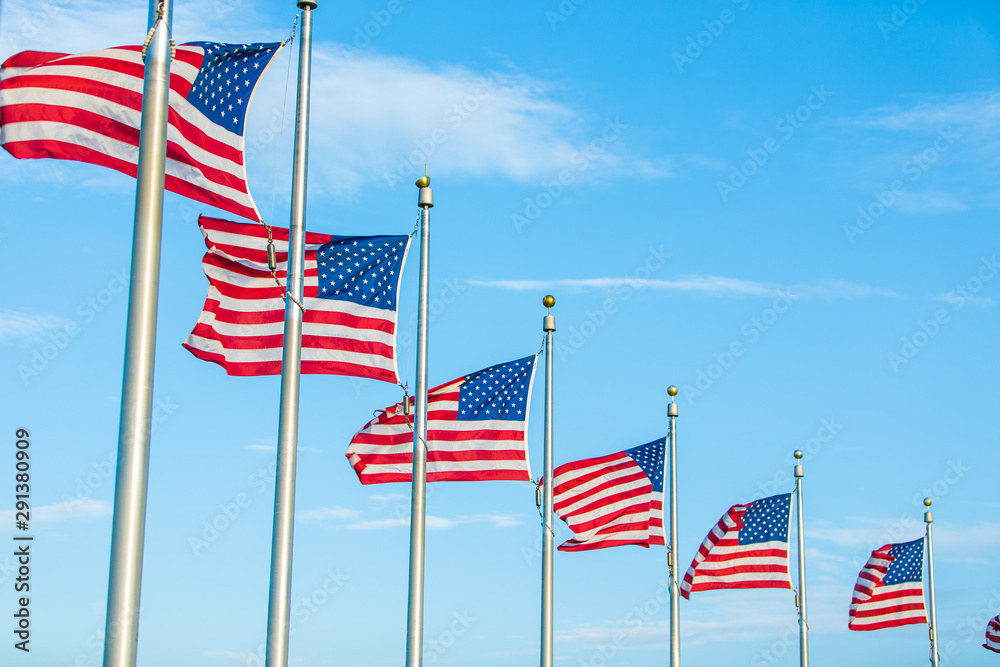 Flags of The United States with Blue Sky Flags of The United States with Blue Sky