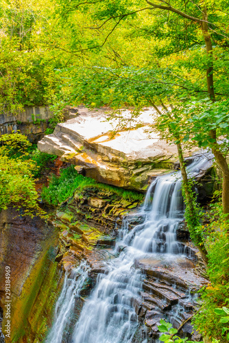 Waterfall hike in forest