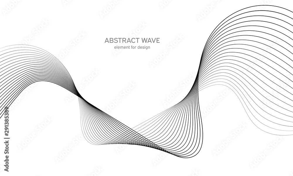 Fototapeta premium Abstract wave element for design. Digital frequency track equalizer. Stylized line art background. Vector illustration. Wave with lines created using blend tool. Curved wavy line, smooth stripe.