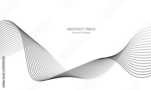 Abstract wave element for design. Digital frequency track equalizer. Stylized line art background. Vector illustration. Wave with lines created using blend tool. Curved wavy line, smooth stripe.