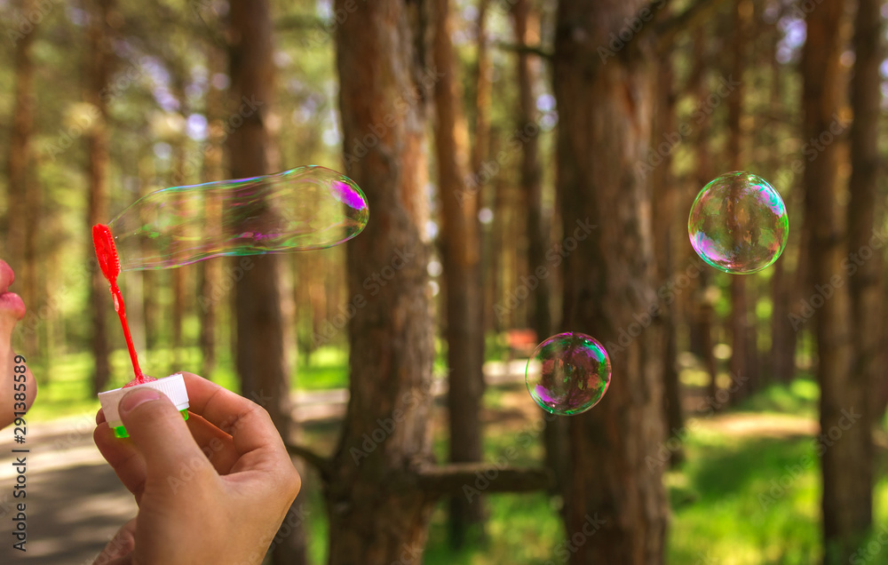 soap bubbles into the sunset with beautiful bokeh.close-up soap bubbles into the sunset with beautiful bokeh.close-up