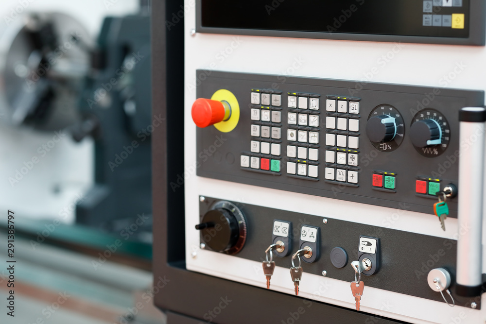 modern turning machine with CNC control panel