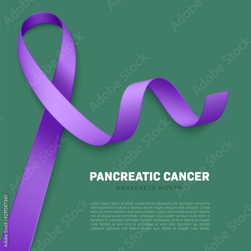 Realistic purple ribbon. Symbol of epilepsy, lupus, Alzheimers disease, pancreatic cancer, domestic violence awareness