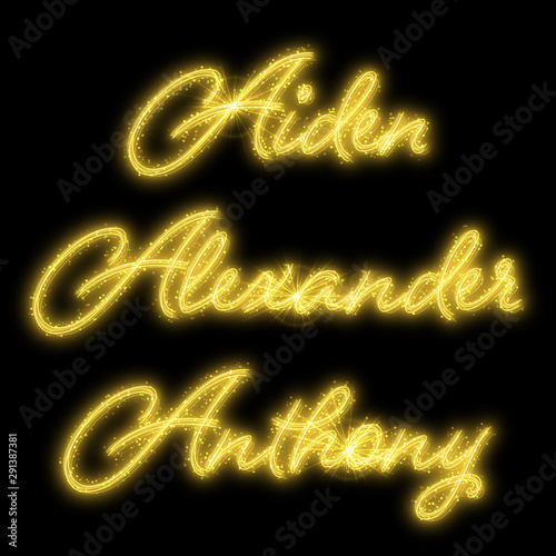 Male names made of sparkler. Design element for birthday card, bachelor party or wedding invitation