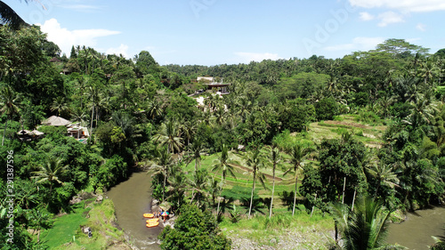 Beautiful view of rice terraces and Ayung River for rafting  at Sayan Village, Ubud, Bali. photo