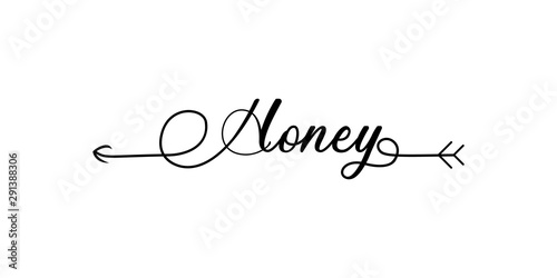 honey writing with arrow hand draw word. Element of word in arrow style