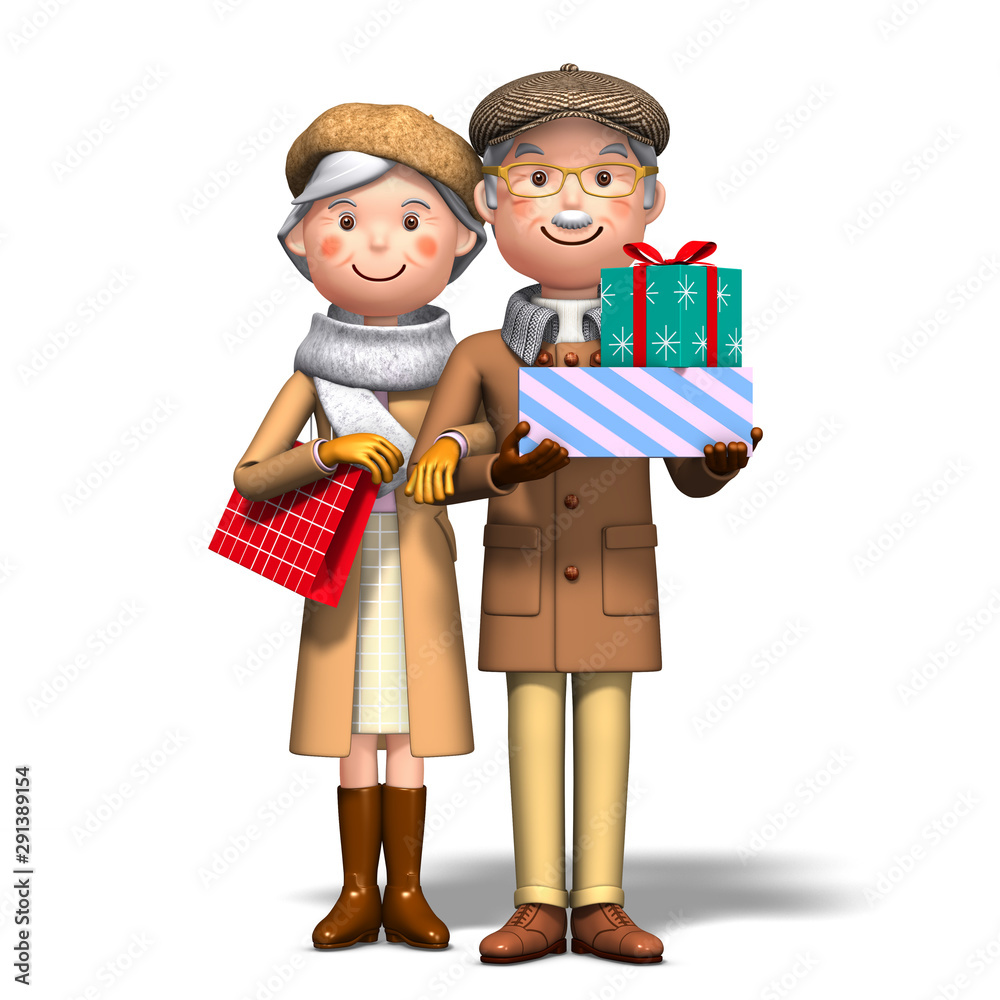 Elderly couple shopping for Christmas in 3d render Elderly couple shopping for Christmas in 3d render