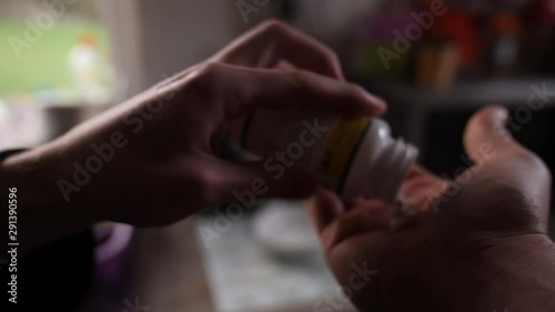 Wallpaper Mural Young Bearded Man Taking A Medicine Drug Pill Tablet For Pain Killer Headache Torontodigital.ca