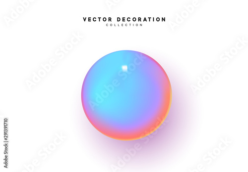Design 3d object round sphere, ball with gradient holographic color of hologram. vector illustration