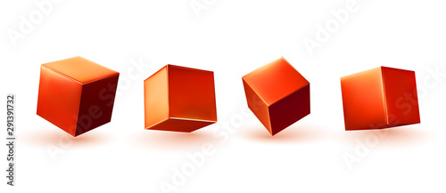 Red Cube 3d render. Set square block. Realistic isolated on a white background. vector illustration