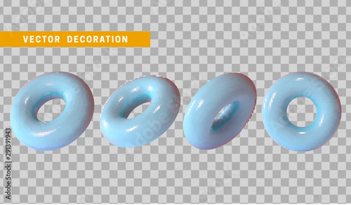 3d torus blue color. Round ring tor isolated with transparent background