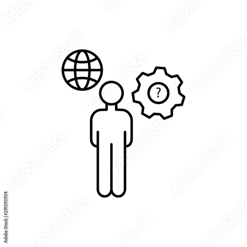 Globe man gear icon. Element of overpopulation thin line icon