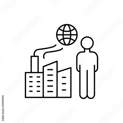 Building man fabric globe icon. Element of overpopulation thin line icon