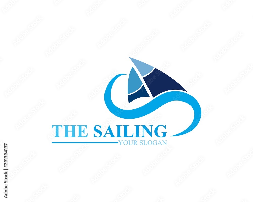 Sailing boat ocean wave logo template vector Sailing boat ocean wave logo template vector