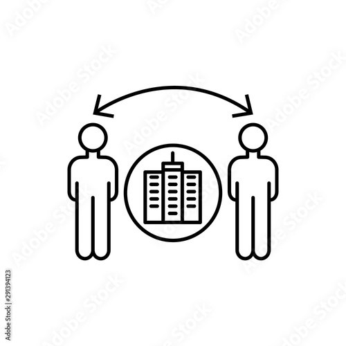 Building control men work icon. Element of overpopulation thin line icon