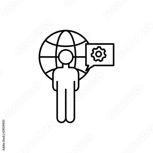 Globe gear man overpopulation icon. Element of overpopulation thin line icon