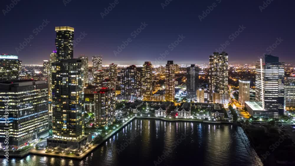 Night Jersey City hyperlapse with panning and rotation motion, above Hudson river, in front of the city skyline Night Jersey City hyperlapse with panning and rotation motion, above Hudson river, in front of the city skyline