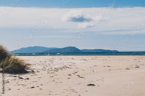 sunny pristine and deserted beach overlooking the South Pacific Ocean