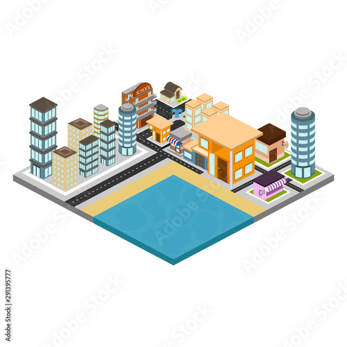 Isolated skyline of a 3d city over a white background - Vector