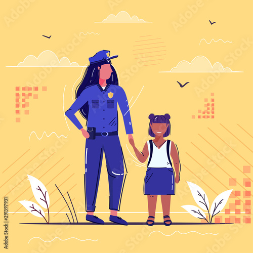 Female police officer holding hand little African