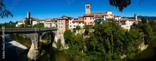 Devils bridge with cathedral at the background. Cividale del Friuli. Italy