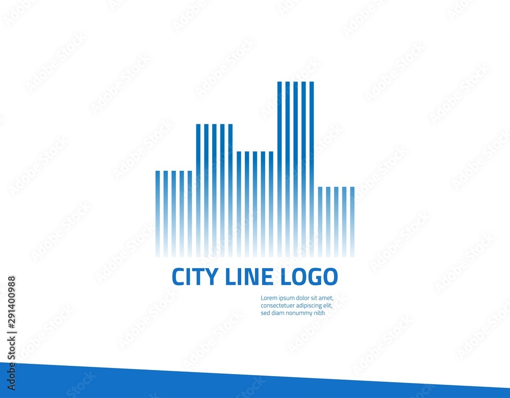 City and Building Logo with Simple and Modern Concept.Designed with a Gradient Blue of Lines; Isolated on White Background.Suitable for Real Estate, Hotel, Apartment Company & Corporate Sign & Symbol.