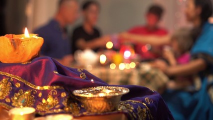 Happy hindu family celebrate Diwali. Festival of Lights. Diwali, or Dipawali, is India's biggest and most important holiday