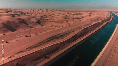 Arizona Desert and Waterway pan-up shot from an aerial view