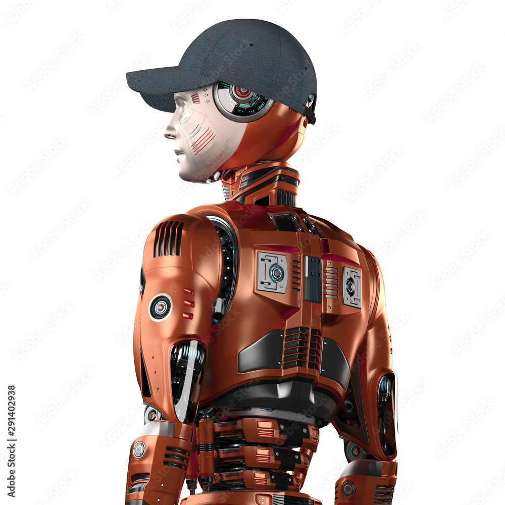 ภาพประกอบสต็อก Young futuristic robot or android in a baseball