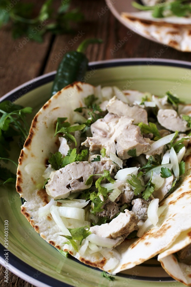 tacos with the brains of a cow, a sheep or a calf. Mexican food. dishes