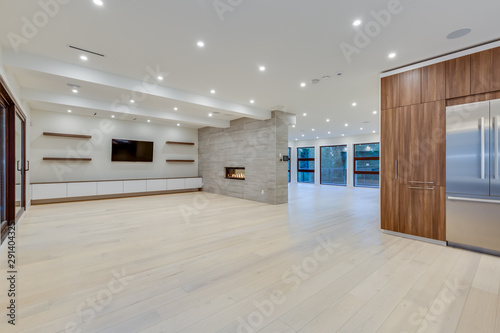 Interior design of a modern living room in the newly built house or apartment, hotel room without furniture