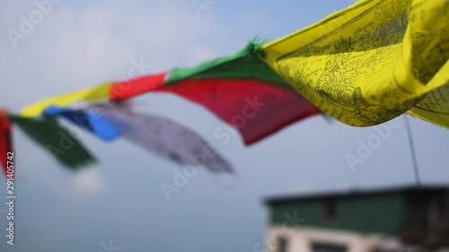 Slow Motion clip of Prayers Flags waving around due to the wind in Darjeeling, West Bengal, India