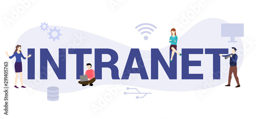 intranet internet network concept with big word or text and team people with modern flat style - vector photo