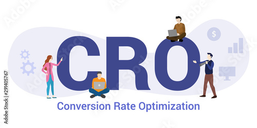cro conversion rate optimization concept with big word or text and team people with modern flat style - vector