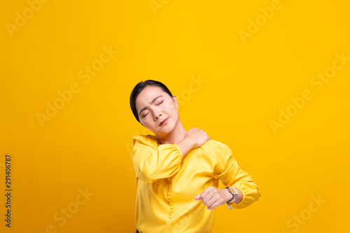 Woman has body pain isolated over background