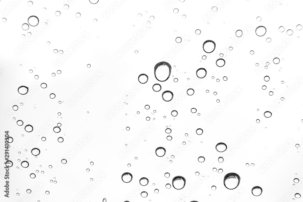Rain drops on window glasses surface Natural Pattern of raindrops. Natural pattern of raindrops on white background for your design. - obrazy, fototapety, plakaty 