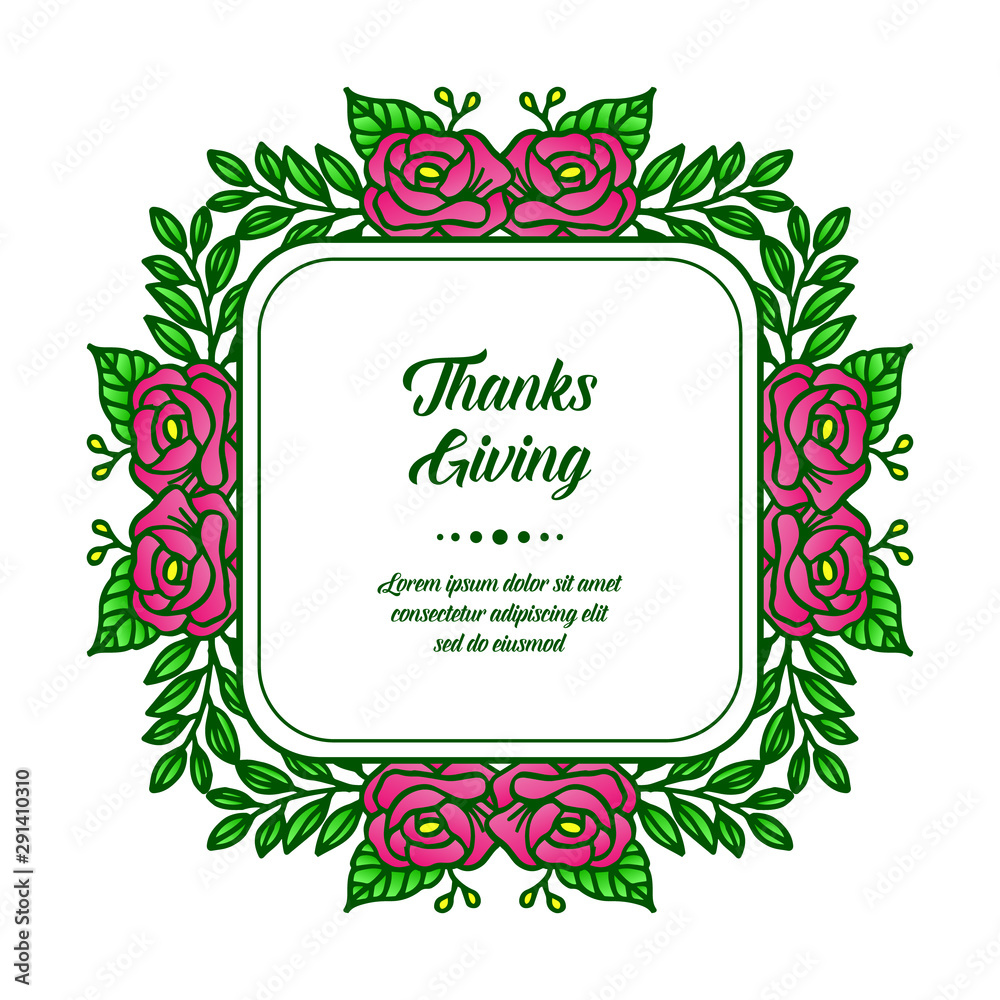 Design card thanksgiving background, with beauty of pink flower frame. Vector