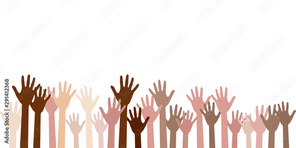 Hands with skin color diversity vector illustration. Community concept ...