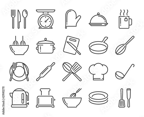 20 Culinary icons. Kitchen and Cooking line icon set. Vector illustration. photo