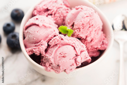 Fruit ice cream with blueberries