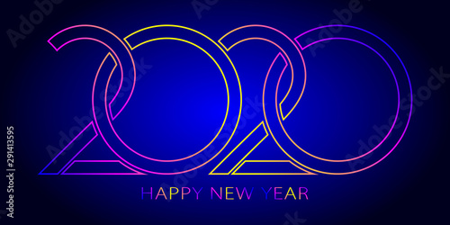 2020 Happy New Year. 2020 modern text vector luxury design glowing colors.