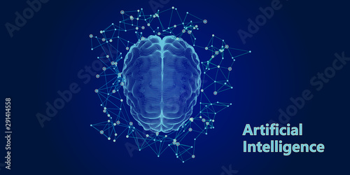 Abstract brain with net code. Artificial intelligence. Science and Technology neural network concept. Vector illustration.