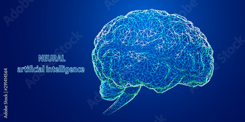 Fototapeta Naklejka Na Ścianę i Meble -  Artificial intelligence. Technology 3d polygonal design of brain. Vector illustration.