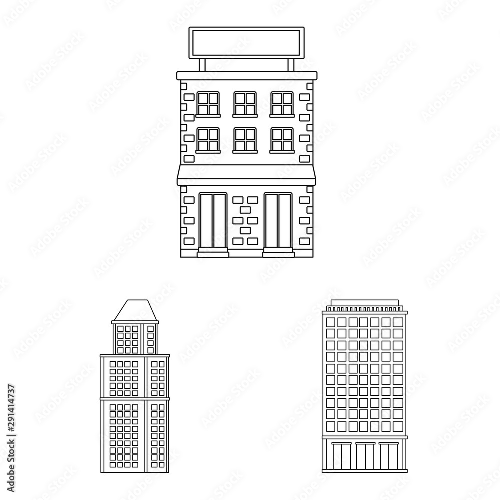 Vector design of architecture and exterior sign. Collection of architecture and city stock symbol for web.