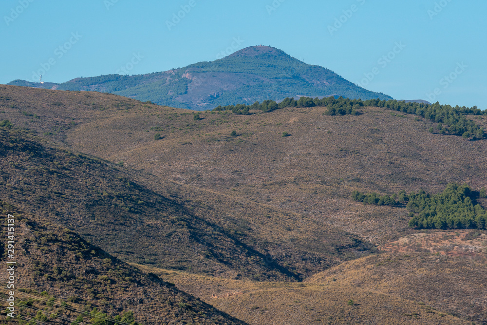 landscapes of the Alpujarra, in the background the mountain of Cerrajon of Murtas (Spain)