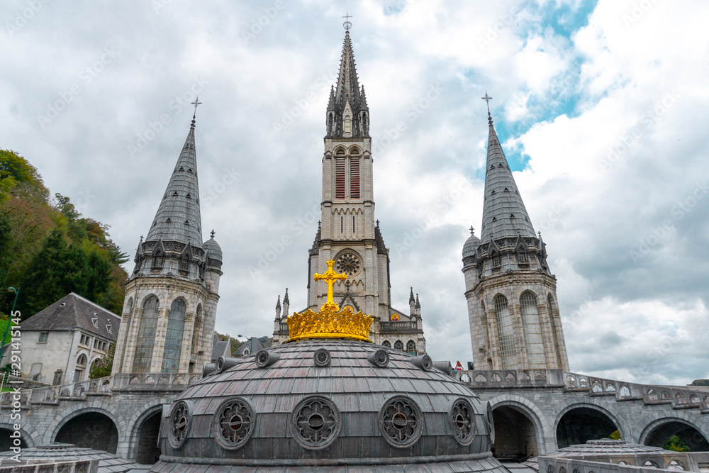 View of the Basilica of Lourdes in France