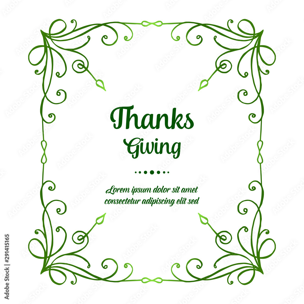 Decoration of card thanksgiving, with pattern of seamless green leaves frame. Vector