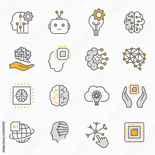 Artificial intelligence icons set. Vector illustration. Editable stroke.