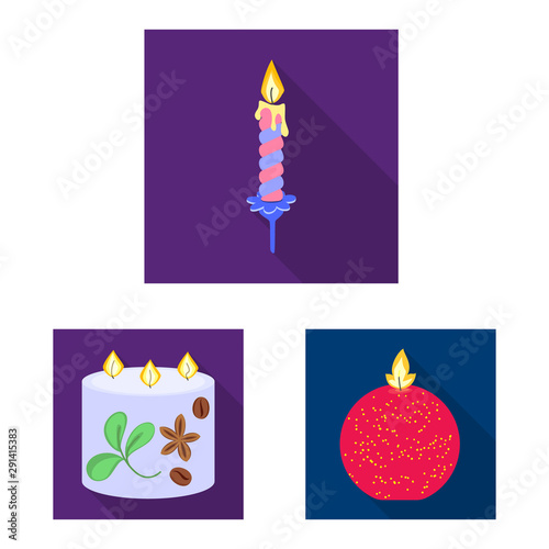 Vector illustration of candlelight and decoration logo. Set of candlelight and flame stock symbol for web.